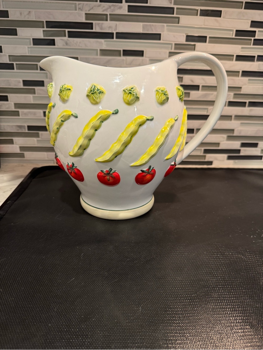 NWT Department 56 White Ceramic Pitcher with Vegetable Motif, 4 qts